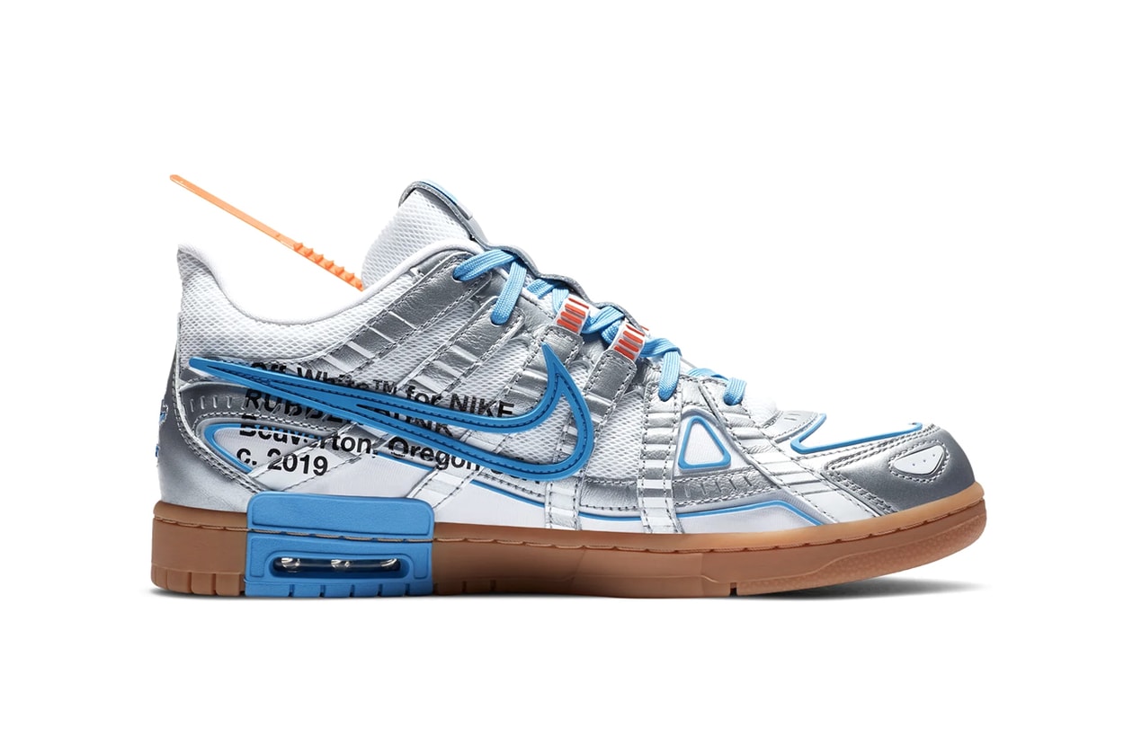 off white nike air rubber dunk green strike university blue virgil abloh official look release info