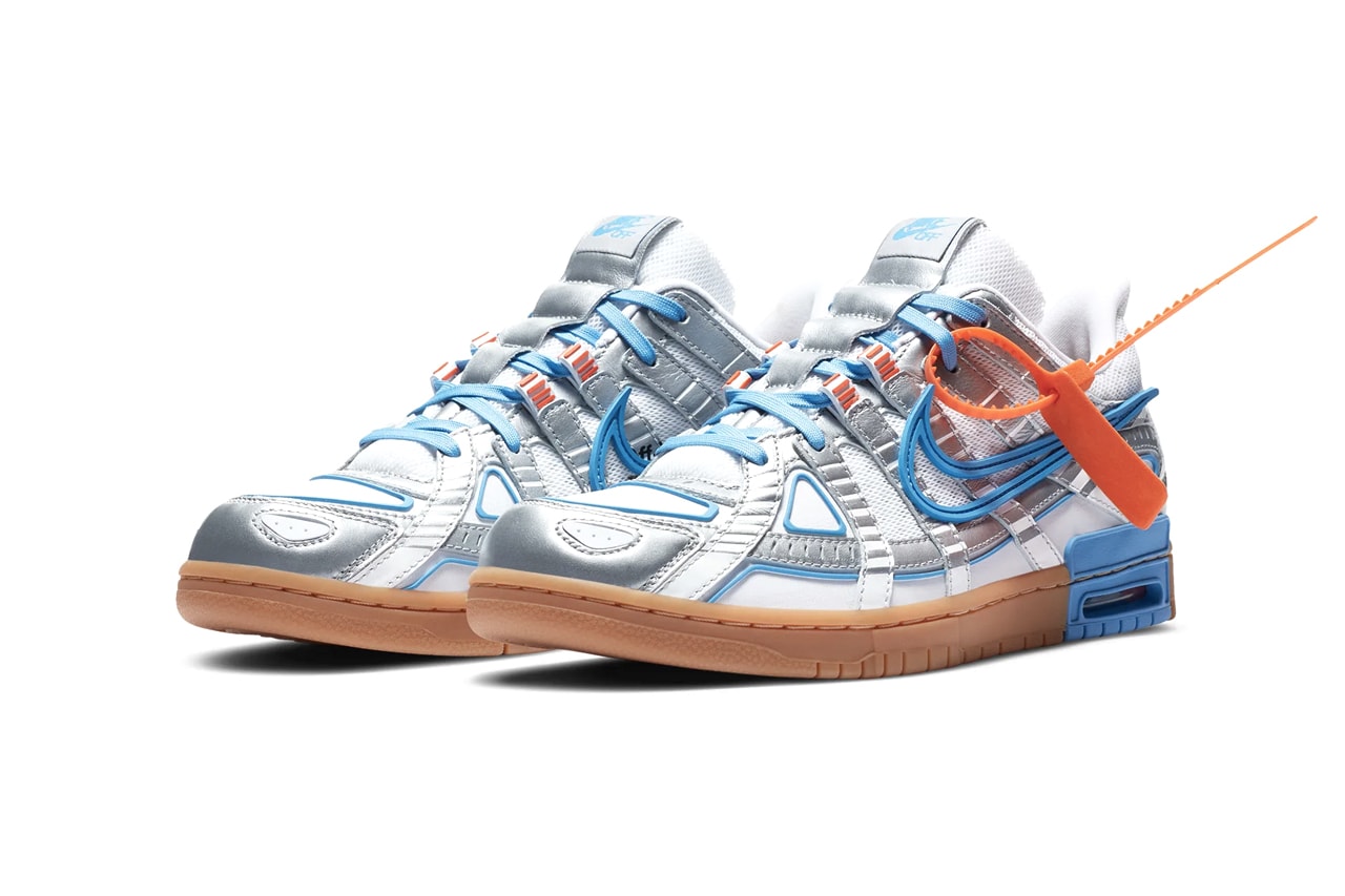 off white nike air rubber dunk green strike university blue virgil abloh official look release info