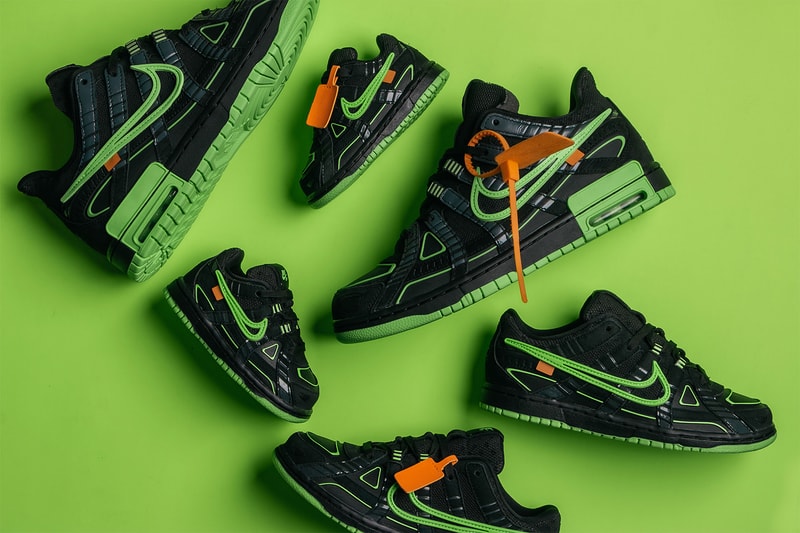 off white nike air rubber dunk green strike university blue virgil abloh official look release info