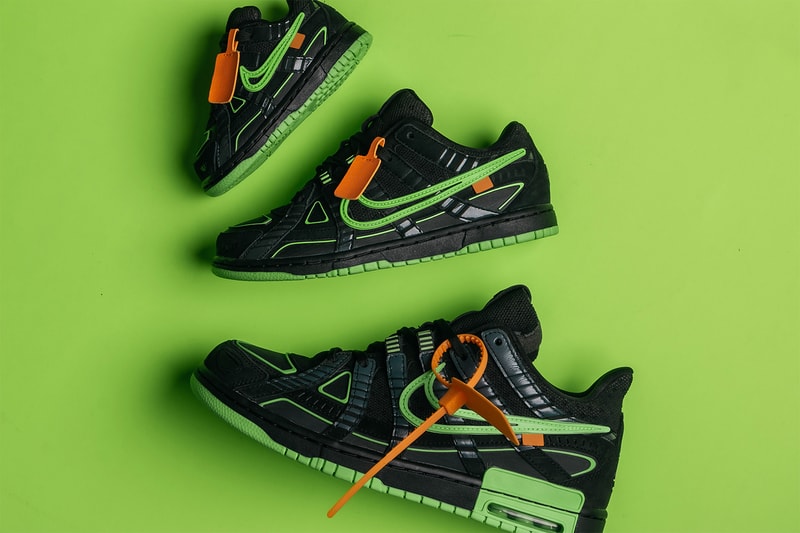 off white nike air rubber dunk green strike university blue virgil abloh official look release info
