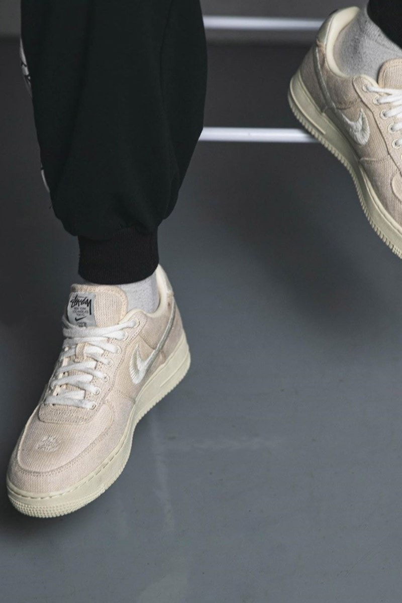 stussy nike air force 1 af1 fossil stone black white on-foot look collaboration release info