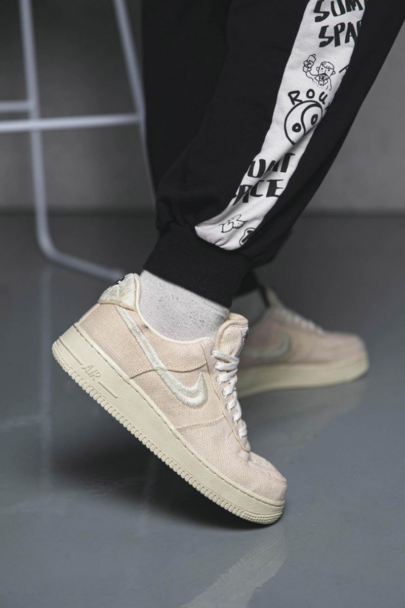 stussy nike air force 1 af1 fossil stone black white on-foot look collaboration release info