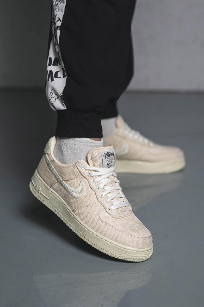 stussy nike air force 1 af1 fossil stone black white on-foot look collaboration release info