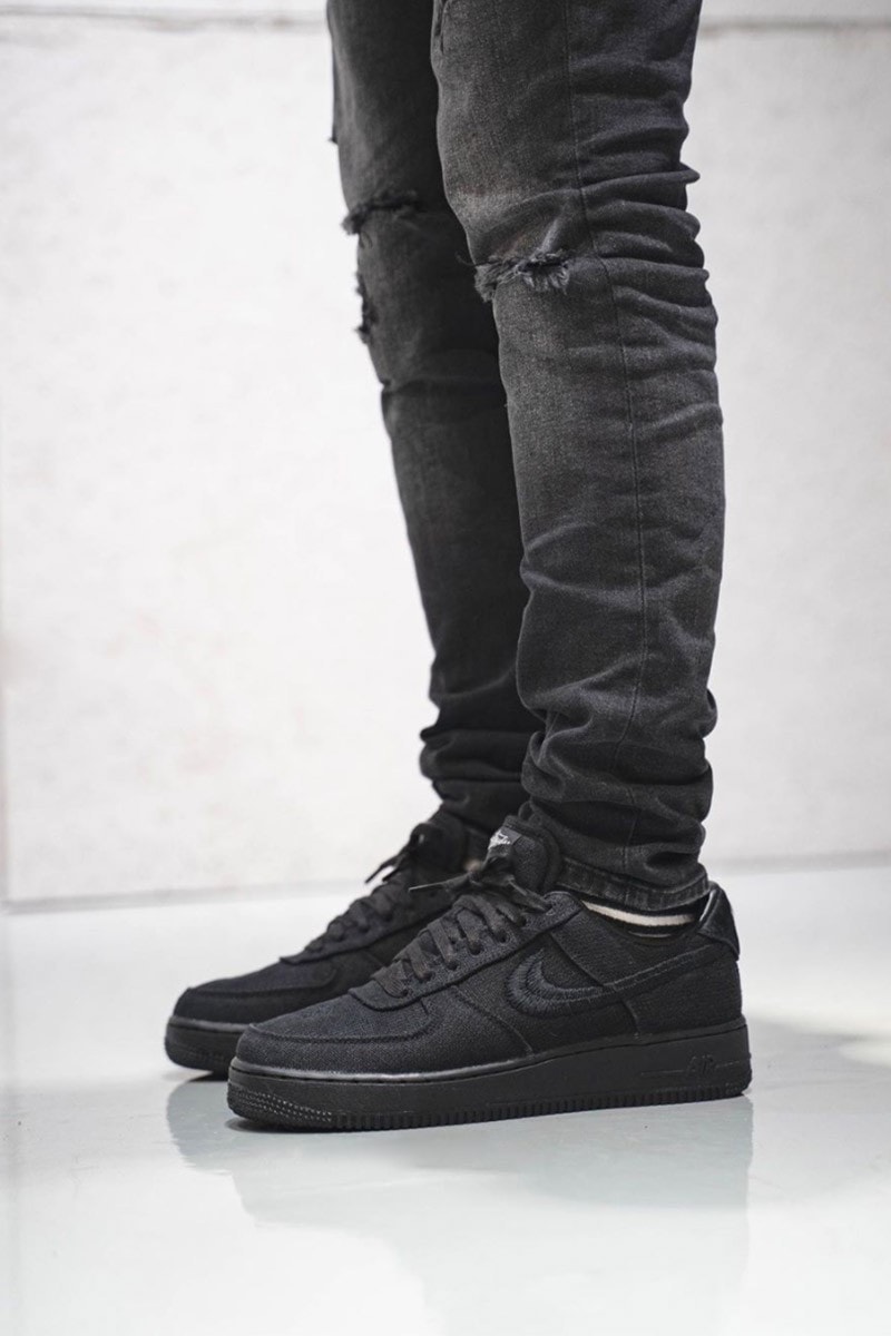 stussy nike air force 1 af1 fossil stone black white on-foot look collaboration release info