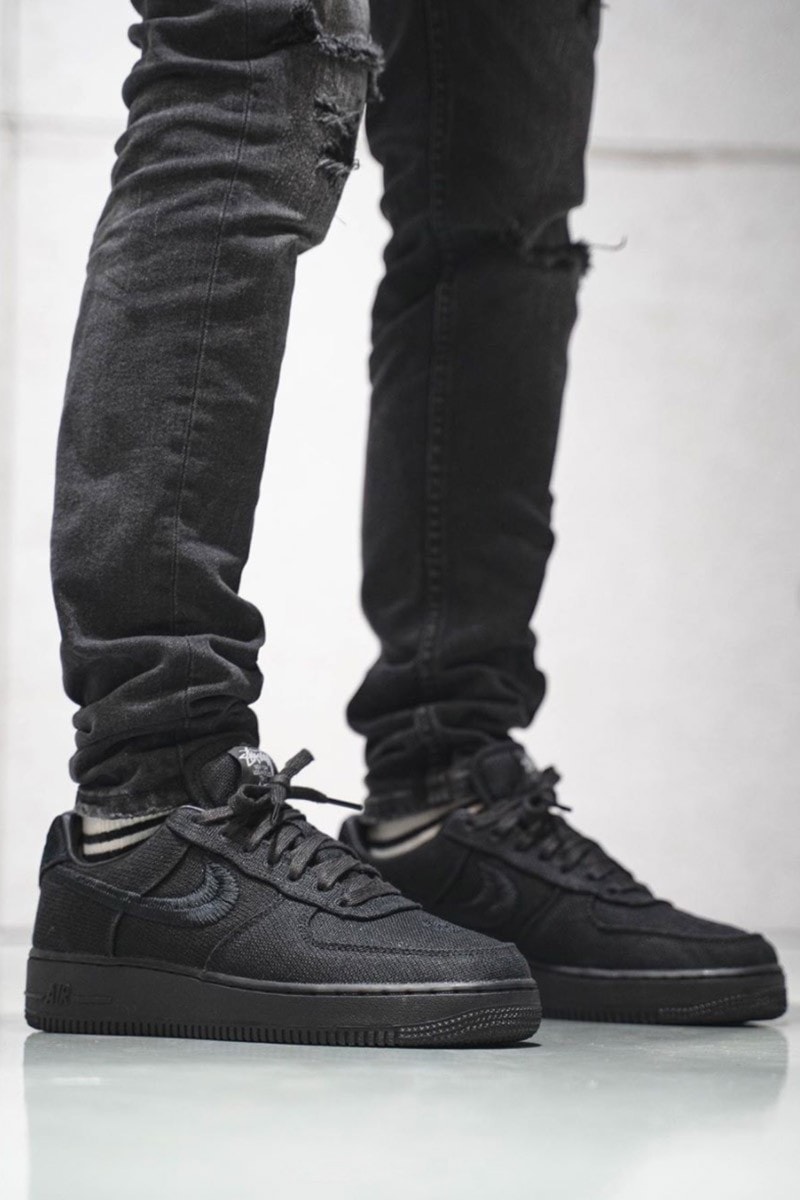 stussy nike air force 1 af1 fossil stone black white on-foot look collaboration release info