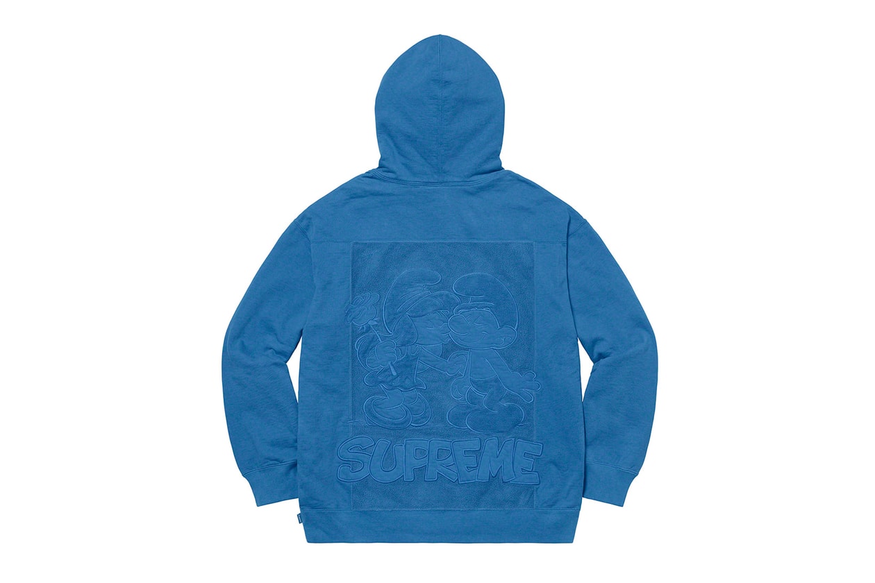 supreme the smurfs collaboration full look leather jackets gore-tex hoodies beanies release info
