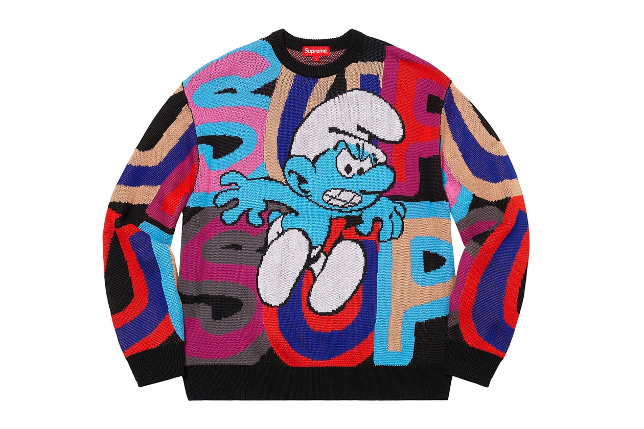 supreme the smurfs collaboration full look leather jackets gore-tex hoodies beanies release info