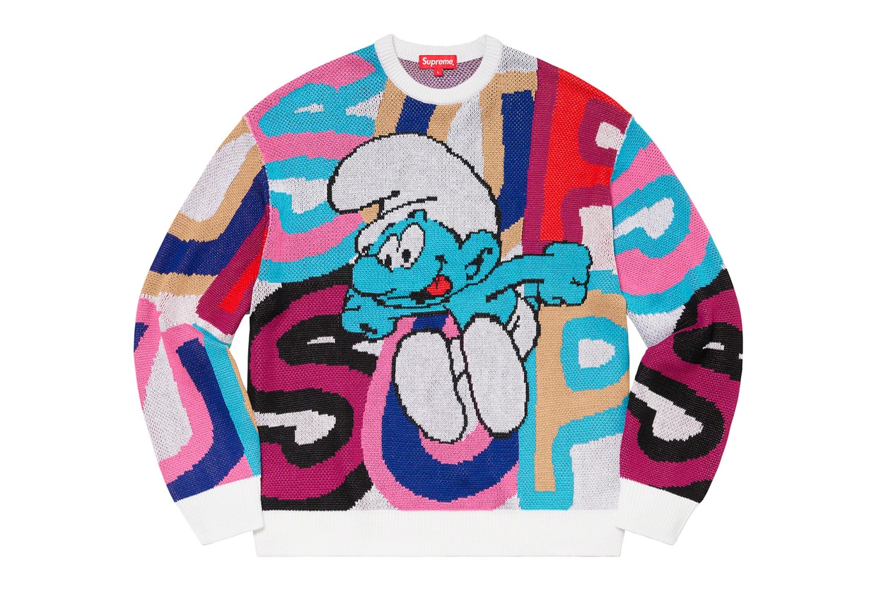 supreme the smurfs collaboration full look leather jackets gore-tex hoodies beanies release info