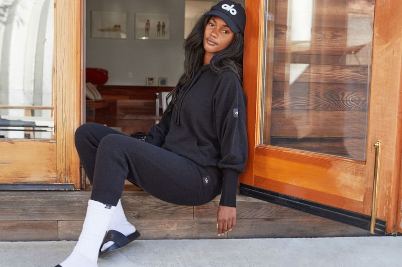 alo yoga cashmere capsule collection sweatpants hoodies crewneck loungewear release 