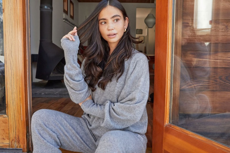 alo yoga cashmere capsule collection sweatpants hoodies crewneck loungewear release 