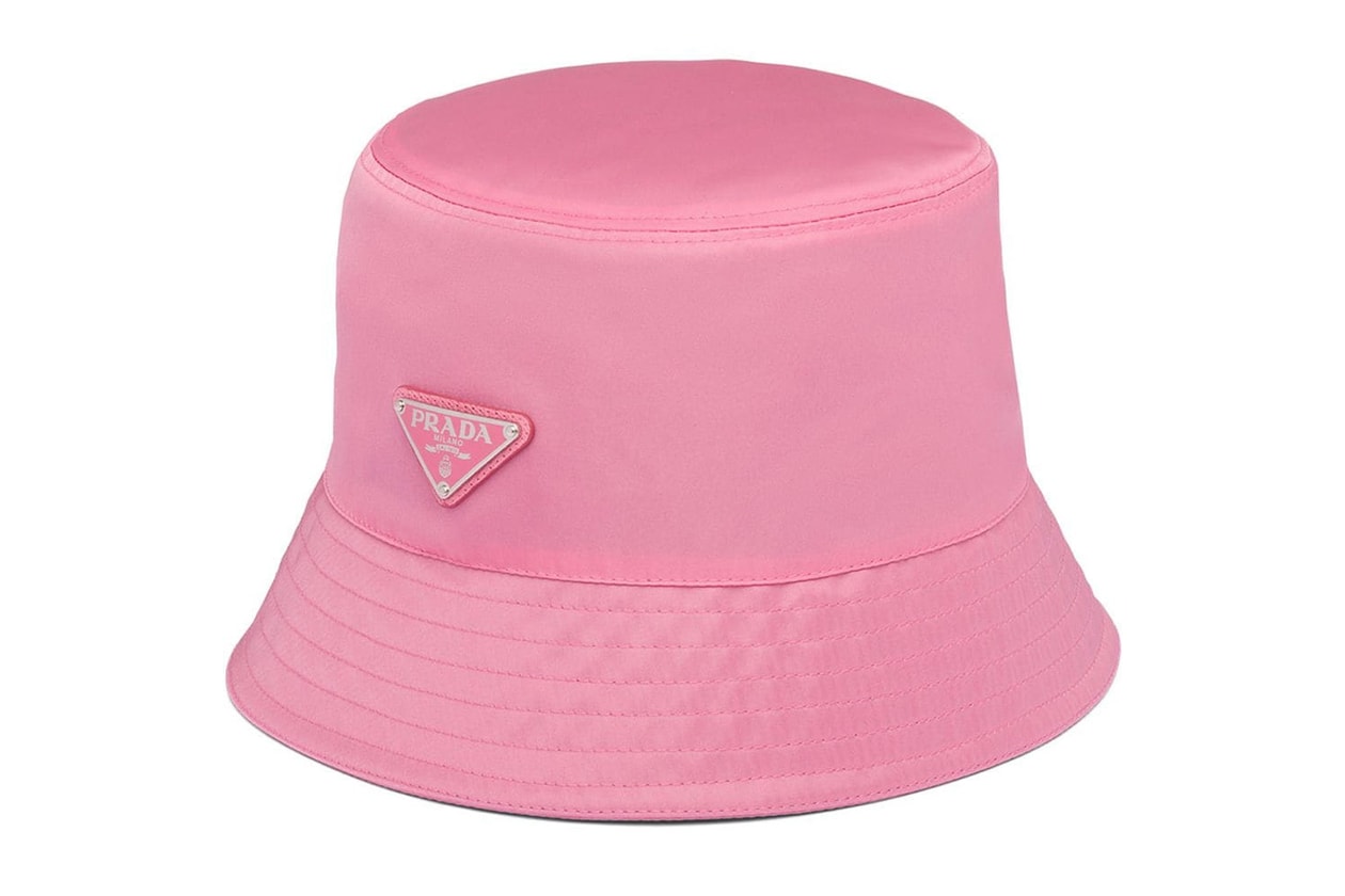 Prada bucket hat triangle logo plaque neon fluo fluorescent yellow fashion women accessories