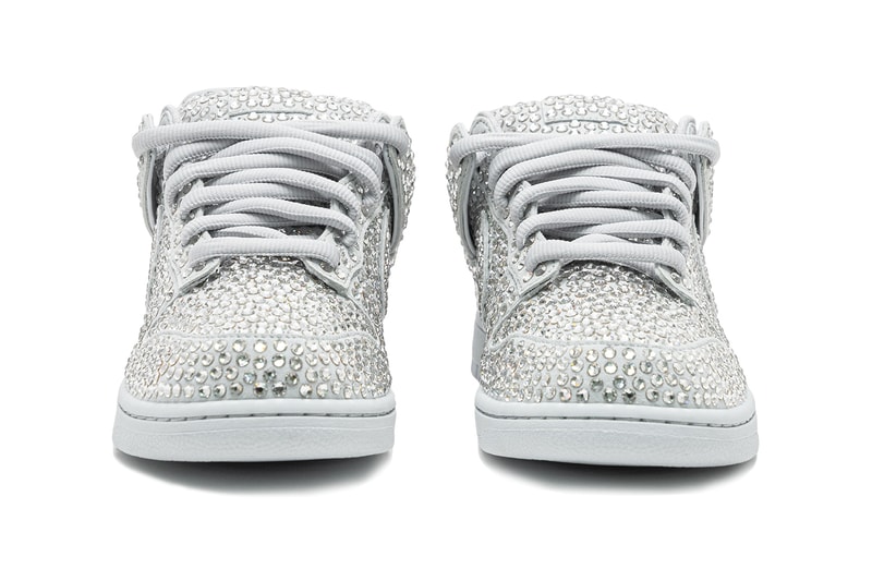 nike cactus plant flea market cpfm collaboration dunk low sneakers bejeweled crystals rhinestones white shoes footwear