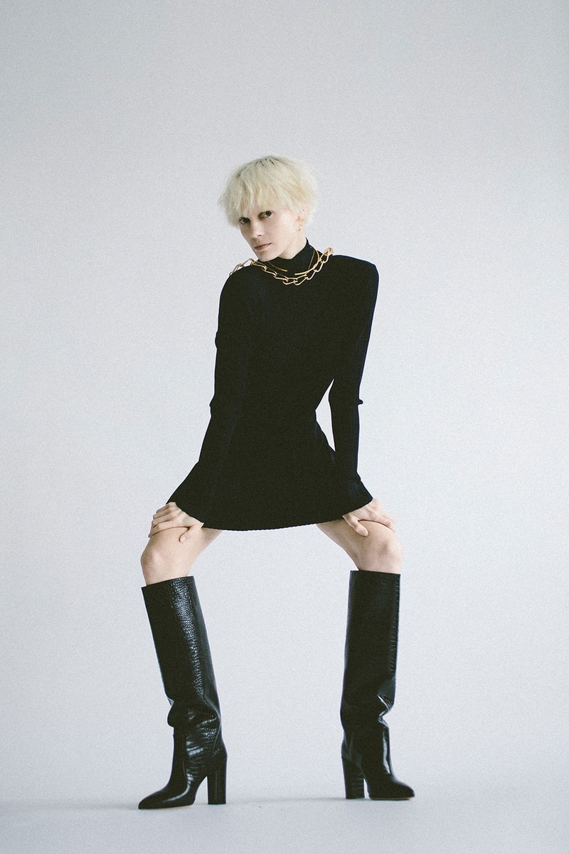 dion lee fall winter collection all black khaki fishnet trousers tops suits price release minimal