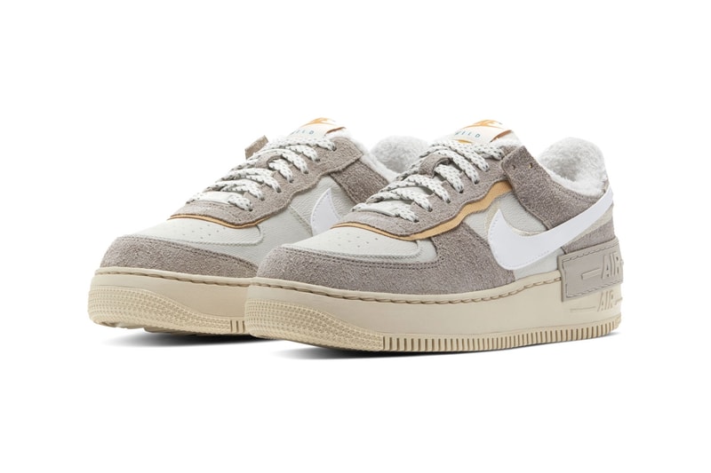 nike air force 1 af1 shadow wild fleece sherpa beige suede womens fall winter sneakers price release