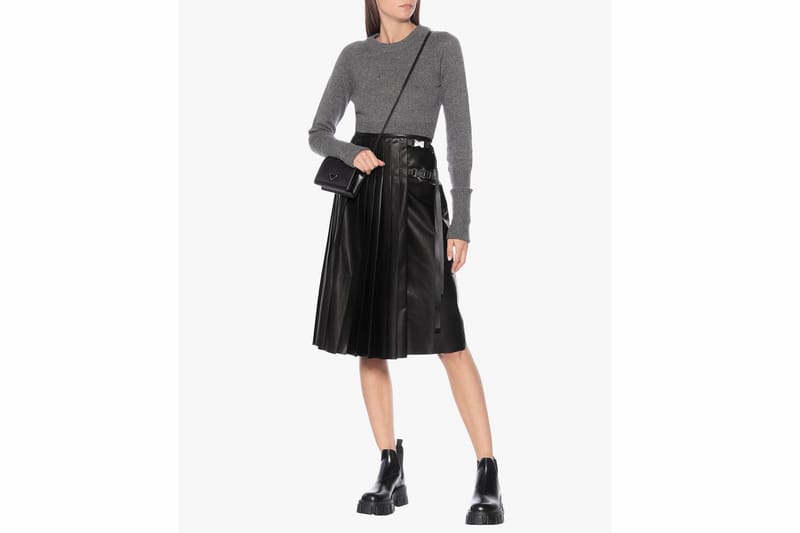 prada pleated leather skirt