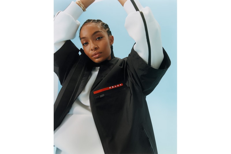 prada linea rossa fall winter campaign yara shahidi exo chanyeol park jin chen extreme tex sustainability