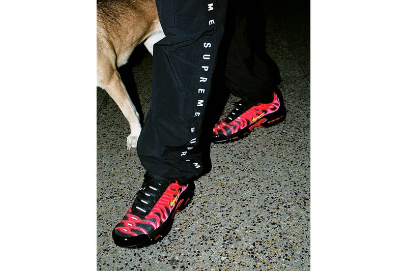 supreme nike collaboration air max plus sneakers black red neon green orange white shoes footwear sneakerhead