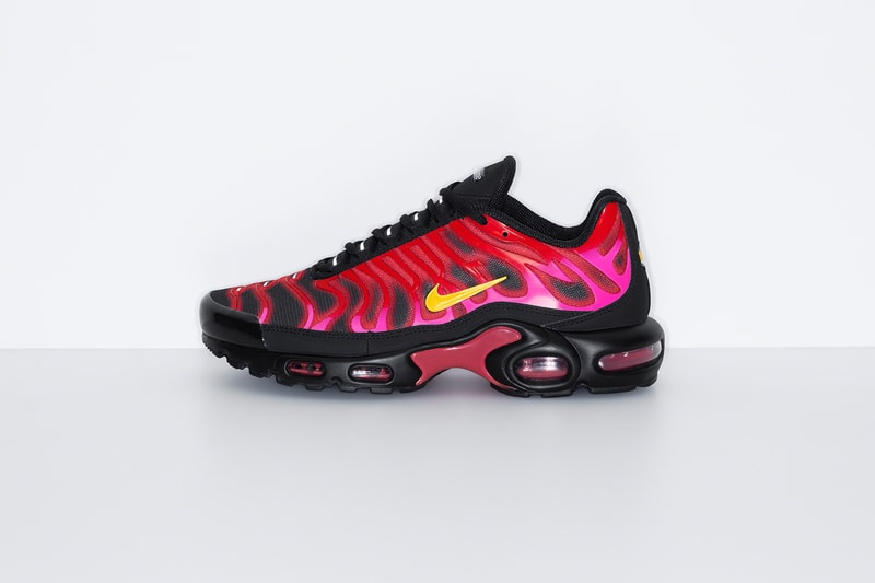 supreme nike collaboration air max plus sneakers black red neon green orange white shoes footwear sneakerhead