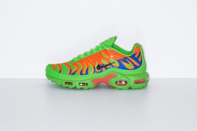 supreme nike collaboration air max plus sneakers black red neon green orange white shoes footwear sneakerhead