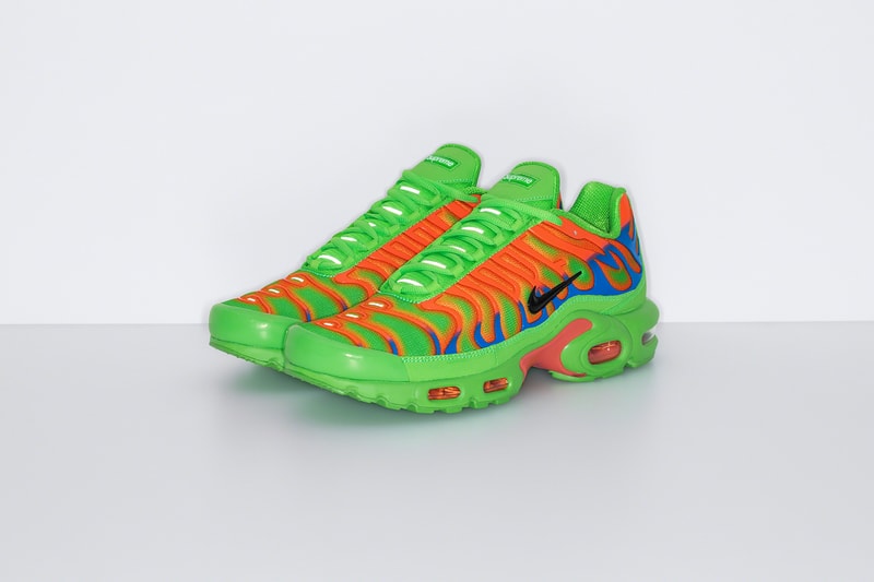 supreme nike collaboration air max plus sneakers black red neon green orange white shoes footwear sneakerhead