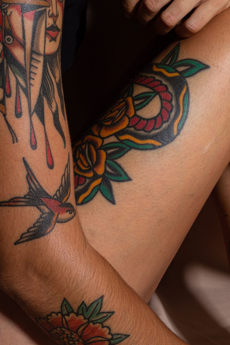 Tattoo Bird Rose Color Ink Red Green Black