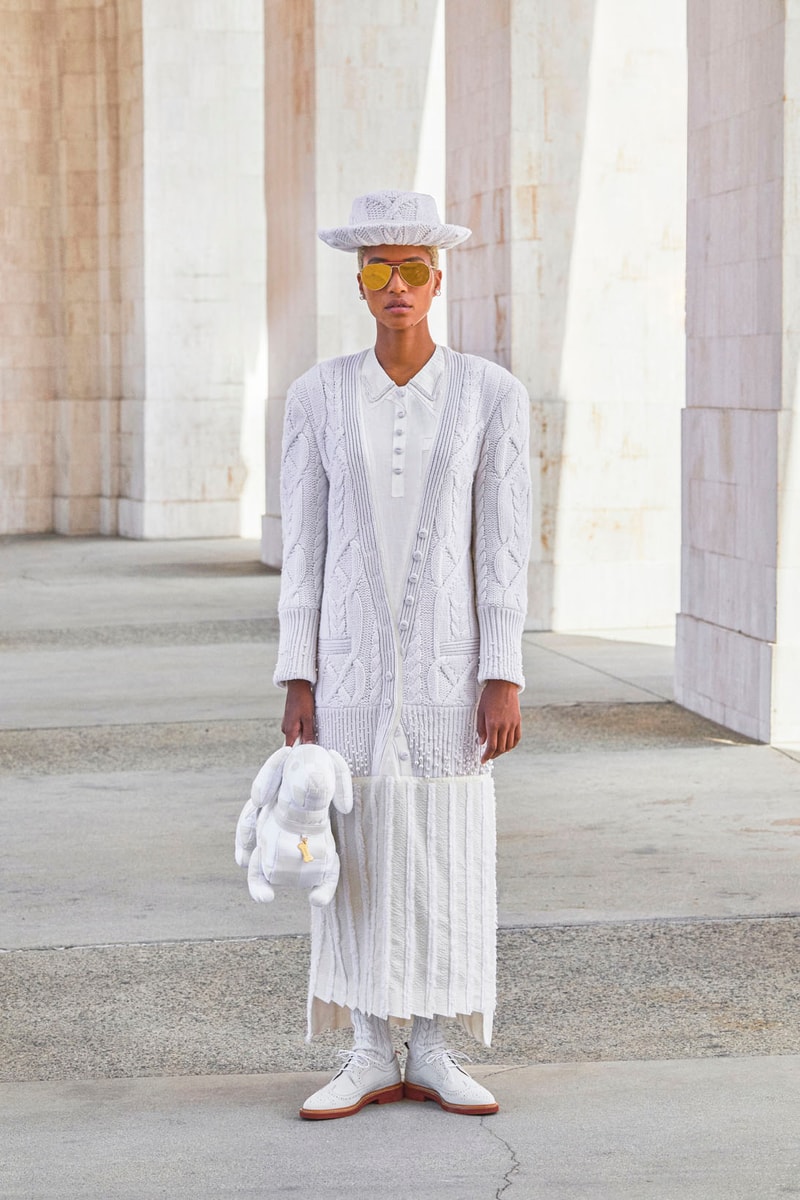 thom browne spring summer 2021 olympics all white oversized suits pleated skirts knitwear lookbook 