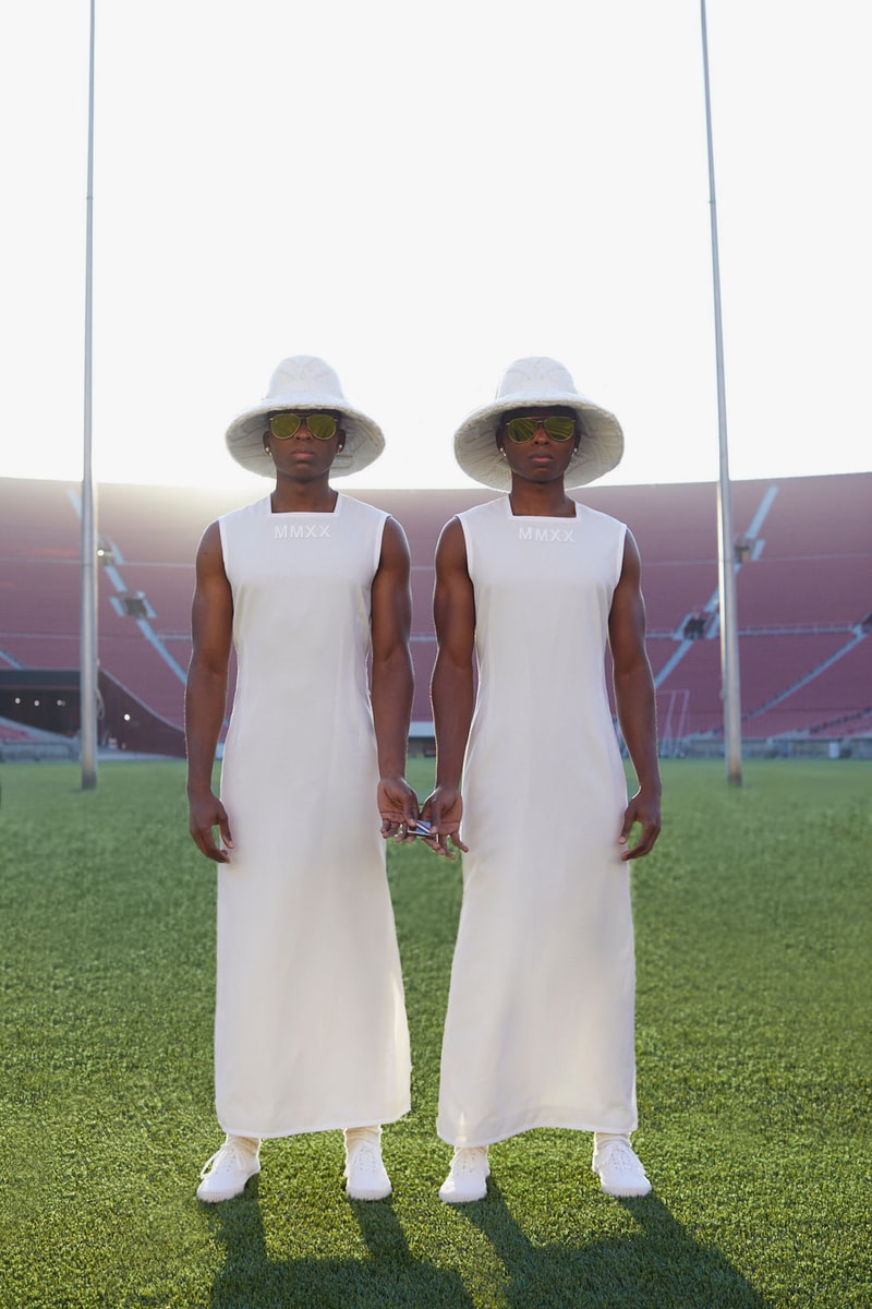 thom browne spring summer 2021 olympics all white oversized suits pleated skirts knitwear lookbook 