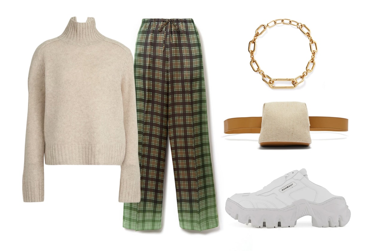 beige fall winter outfit style guide acne studios knit sweater dries van noten check pants