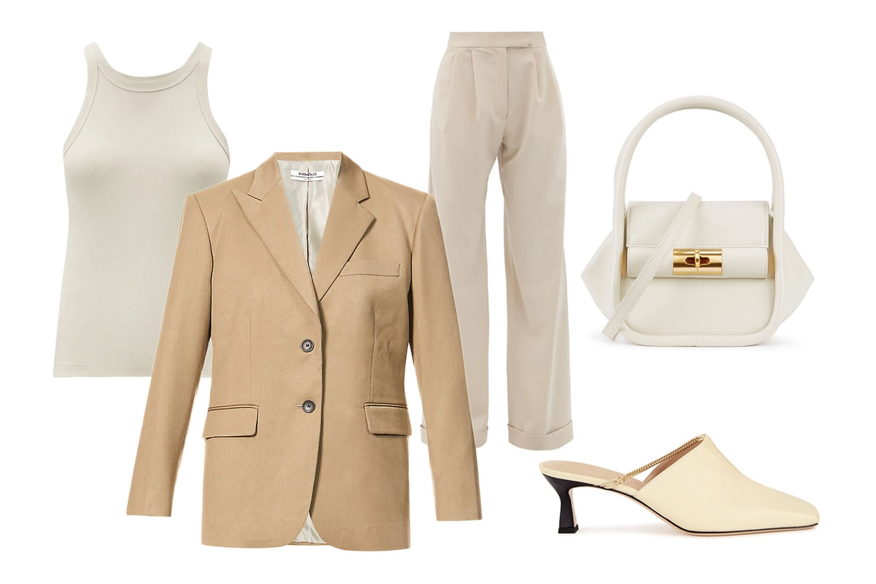 beige fall winter outfit style guide camel tan kimhekim blazer toteme wandler