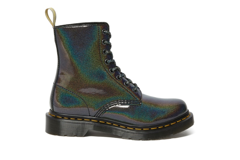 Dr. Martens Vegan Prysm Range Holographic Glitter Pink Black Shiny Boots 