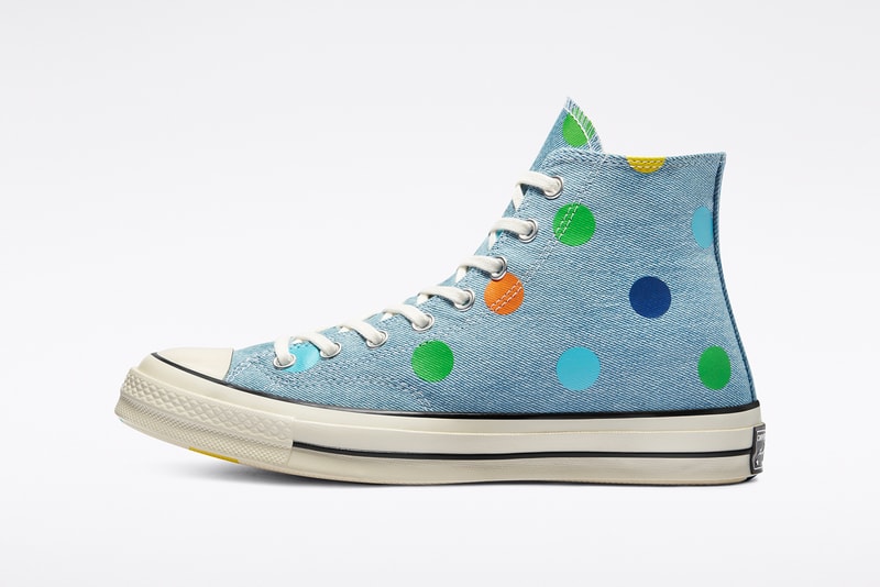 golf wang tyler the creator converse collaboration chuck 70 sneaker light blue polka dots colorway green red yellow white sneakerhead footwear shoes