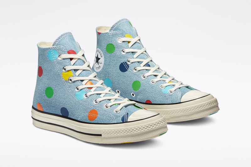golf wang tyler the creator converse collaboration chuck 70 sneaker light blue polka dots colorway green red yellow white sneakerhead footwear shoes