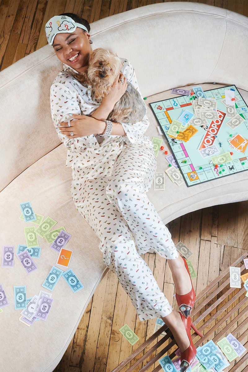 morgan lane monopoly collaboration silk pajamas robes eye masks loungewear