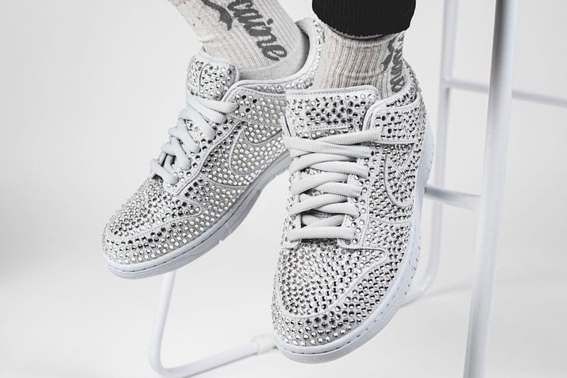 nike cactus plant flea market cpfm collaboration dunk low sneakers swarovski crystals rhinestones platinum white shoes sneakerhead footwear