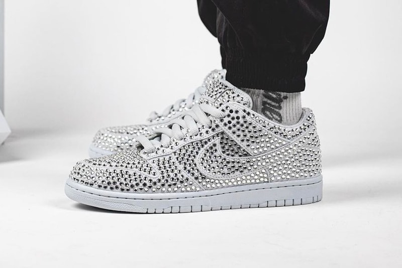 nike cactus plant flea market cpfm collaboration dunk low sneakers swarovski crystals rhinestones platinum white shoes sneakerhead footwear