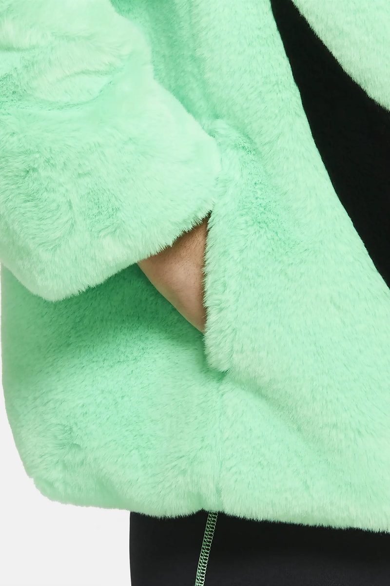 nike faux fur jacket mint green fuchsia pink swoosh outwear sportswear