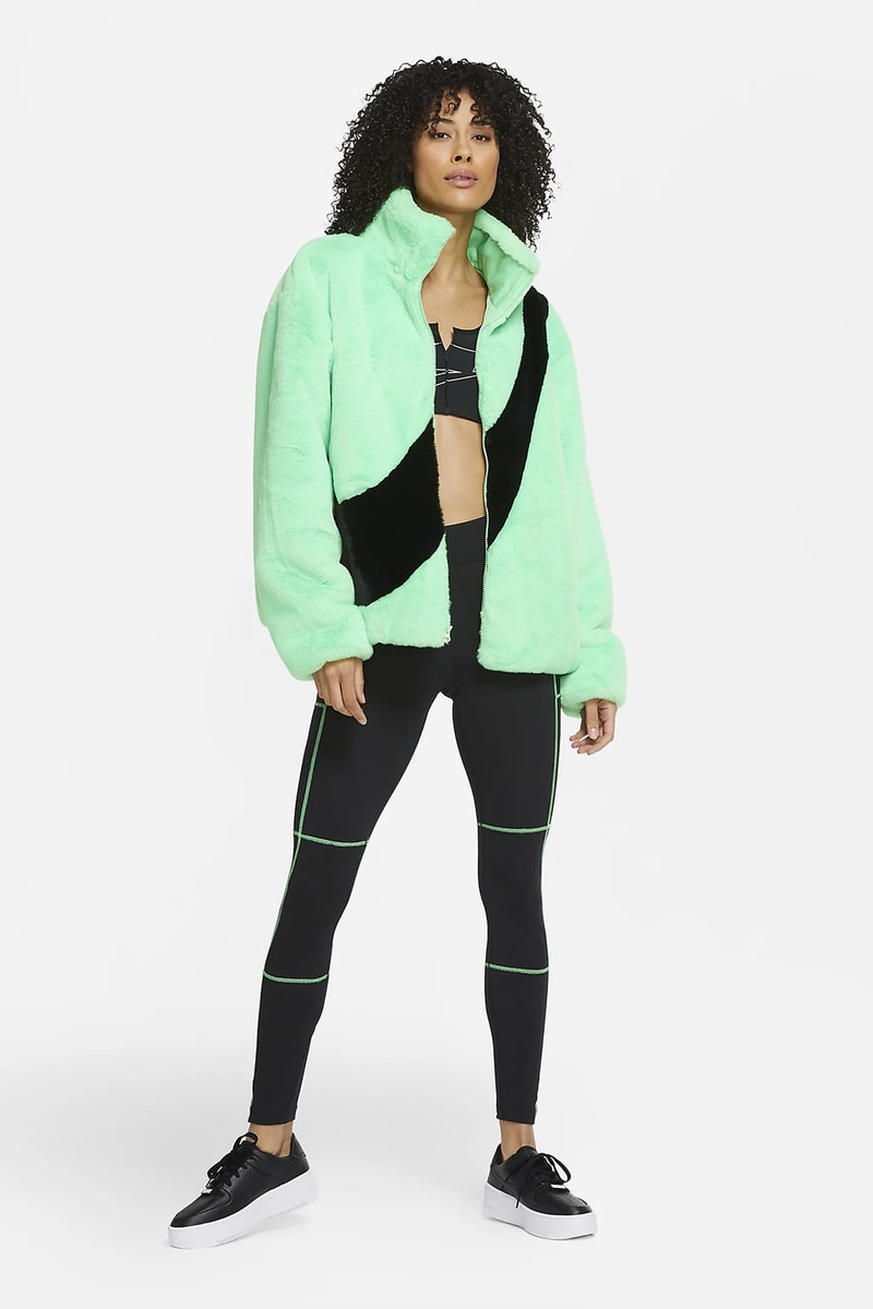 nike faux fur jacket mint green fuchsia pink swoosh outwear sportswear