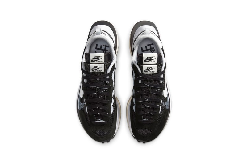 sacai nike collaboration vaporwaffle sneakers black white pink blue colorway sneakerhead footwear shoes chitose abe