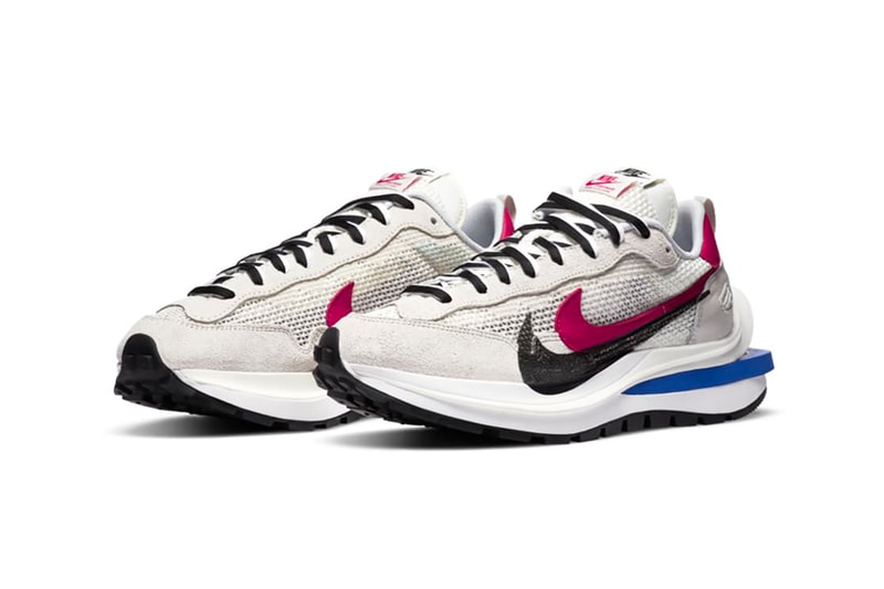 sacai nike collaboration vaporwaffle sneakers black white pink blue colorway sneakerhead footwear shoes chitose abe