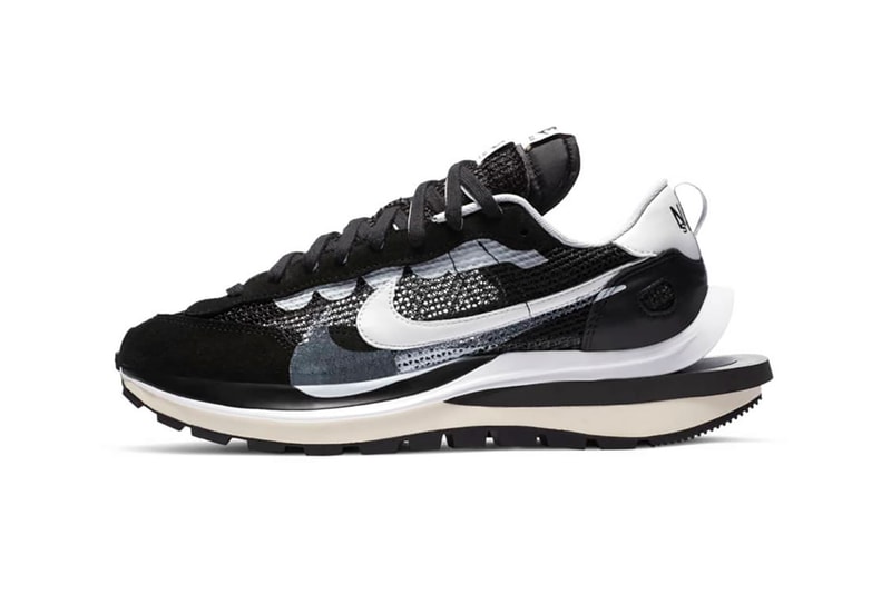 sacai nike collaboration vaporwaffle sneakers black white pink blue colorway sneakerhead footwear shoes chitose abe