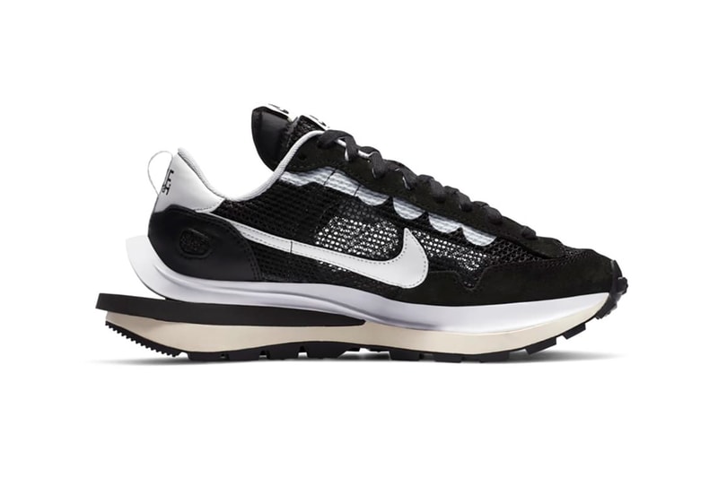 sacai nike collaboration vaporwaffle sneakers black white pink blue colorway sneakerhead footwear shoes chitose abe
