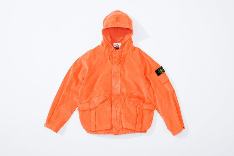 supreme stone island fall collaboration outerwear jackets hoodies bucket hats white black orange