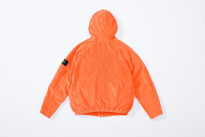supreme stone island fall collaboration outerwear jackets hoodies bucket hats white black orange