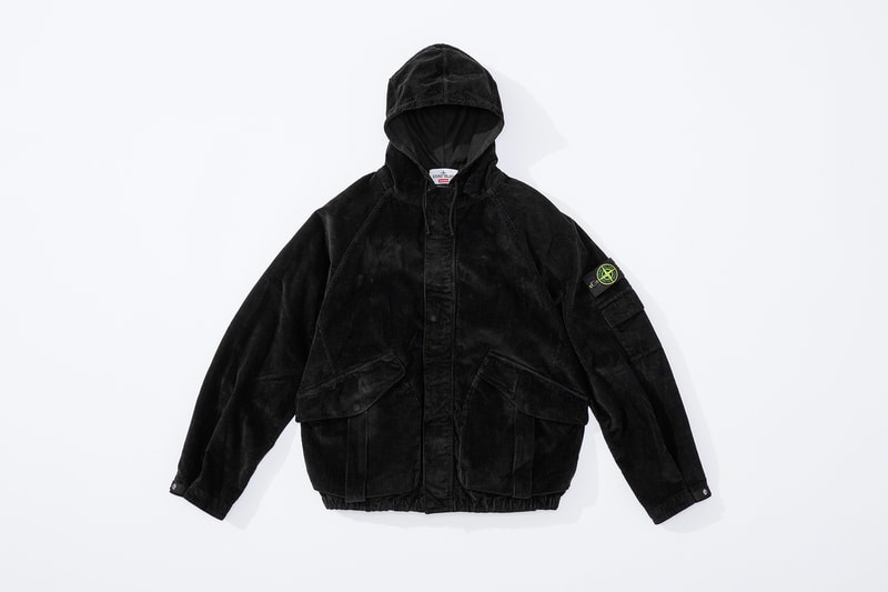 supreme stone island fall collaboration outerwear jackets hoodies bucket hats white black orange