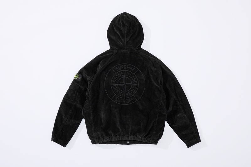 supreme stone island fall collaboration outerwear jackets hoodies bucket hats white black orange