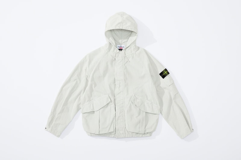supreme stone island fall collaboration outerwear jackets hoodies bucket hats white black orange