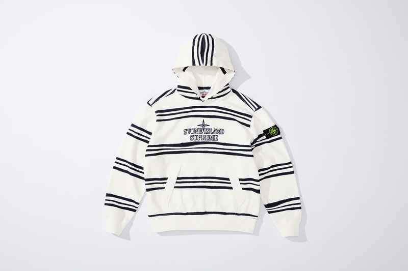 supreme stone island fall collaboration outerwear jackets hoodies bucket hats white black orange