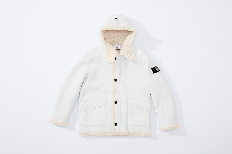supreme stone island fall collaboration outerwear jackets hoodies bucket hats white black orange