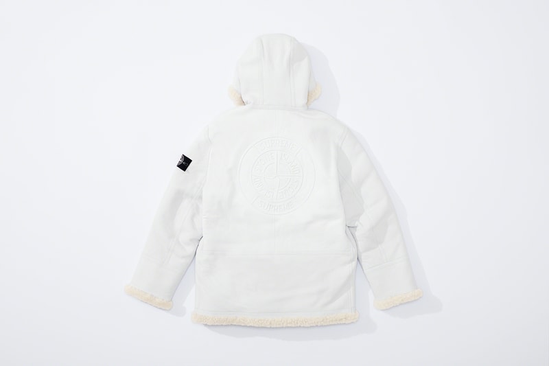 supreme stone island fall collaboration outerwear jackets hoodies bucket hats white black orange