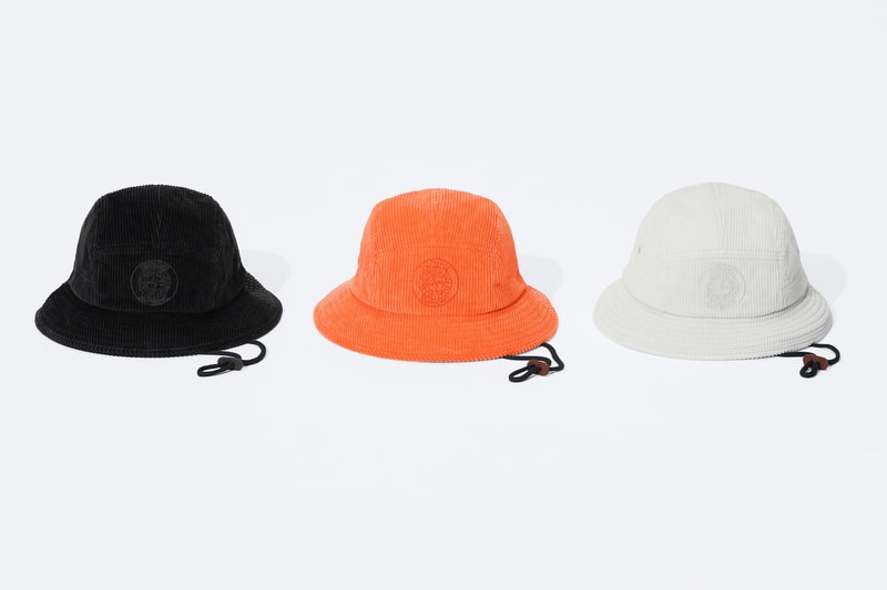supreme stone island fall collaboration outerwear jackets hoodies bucket hats white black orange